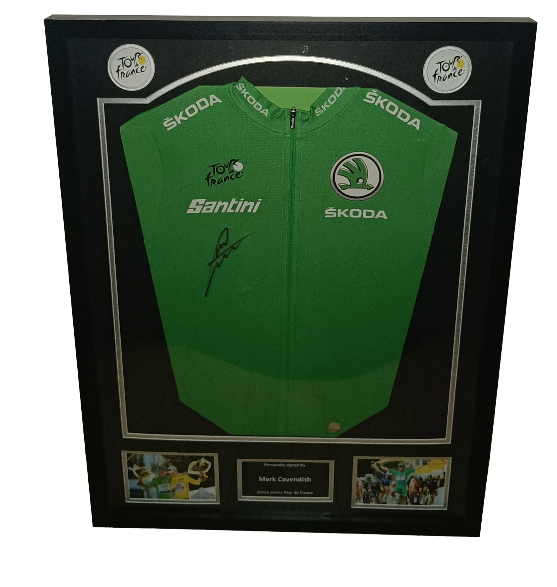 Signed green jersey Tour de France - Mark Cavendish - Framed