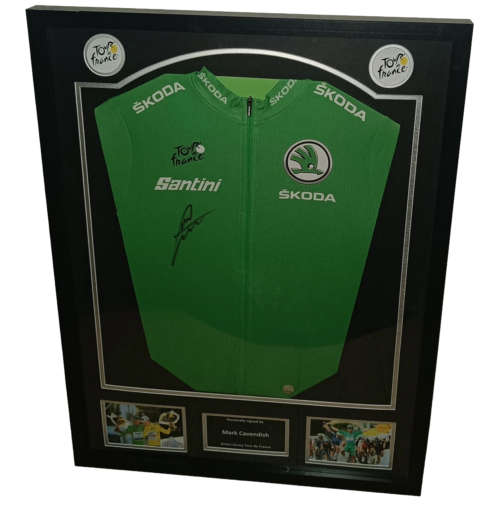 Signed green jersey Tour de France - Mark Cavendish - Framed 6