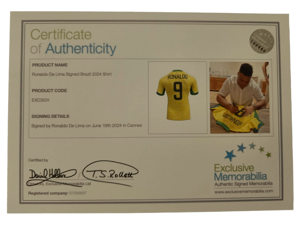 Signed shirt Ronaldo De Lima - Brazil - Framed