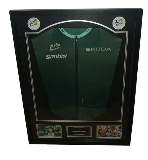 Signed green jersey Tour de France - Jasper Philipsen - Framed