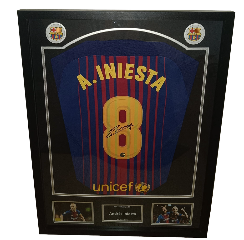 Signed shirt Andres Iniesta - Barcelona - Framed